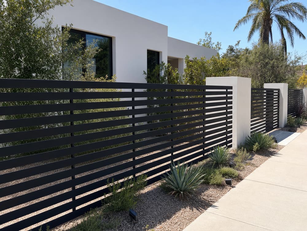 Narrow horizontal slat · semi-privacy — aluminum fencing project in Southern California