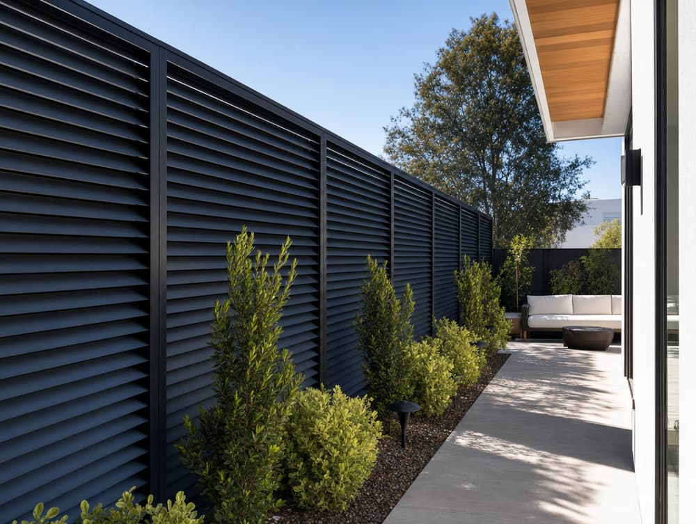 Louvered privacy panels — aluminum fencing project in Southern California