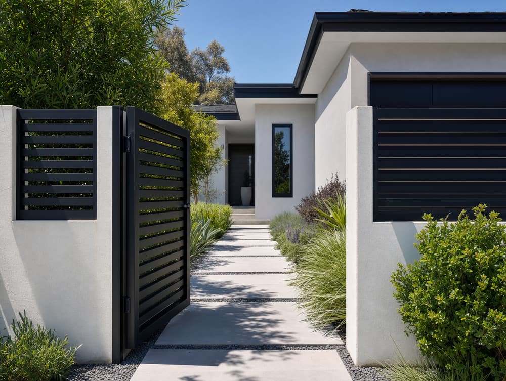Matching pedestrian gate — aluminum fencing project in Southern California