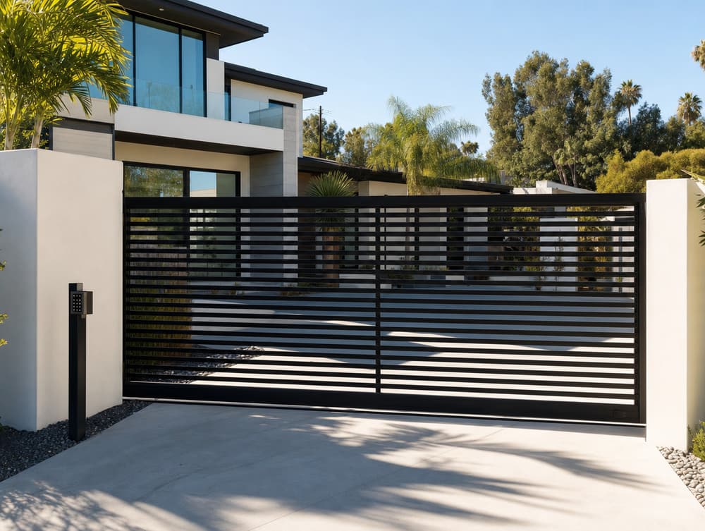 Long sliding driveway gate — aluminum fencing project in Southern California