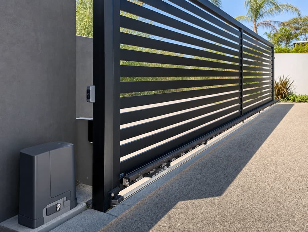 Automated gate hardware — aluminum fencing project in Southern California