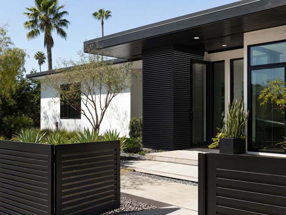 Entry + cladding accent — aluminum fencing project in Southern California