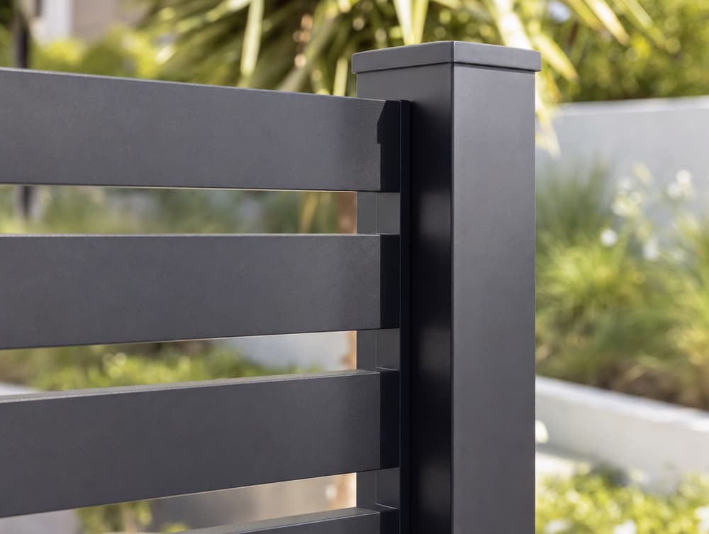 Powder-coat detail — aluminum fencing project in Southern California