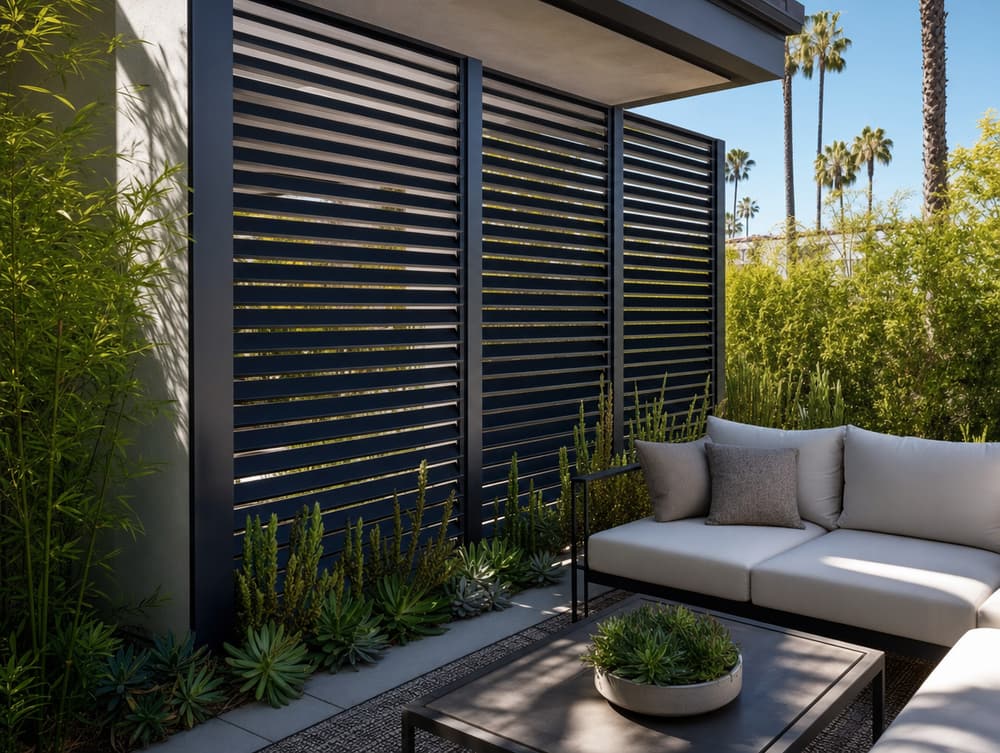 Patio louver screen — aluminum fencing project in Southern California