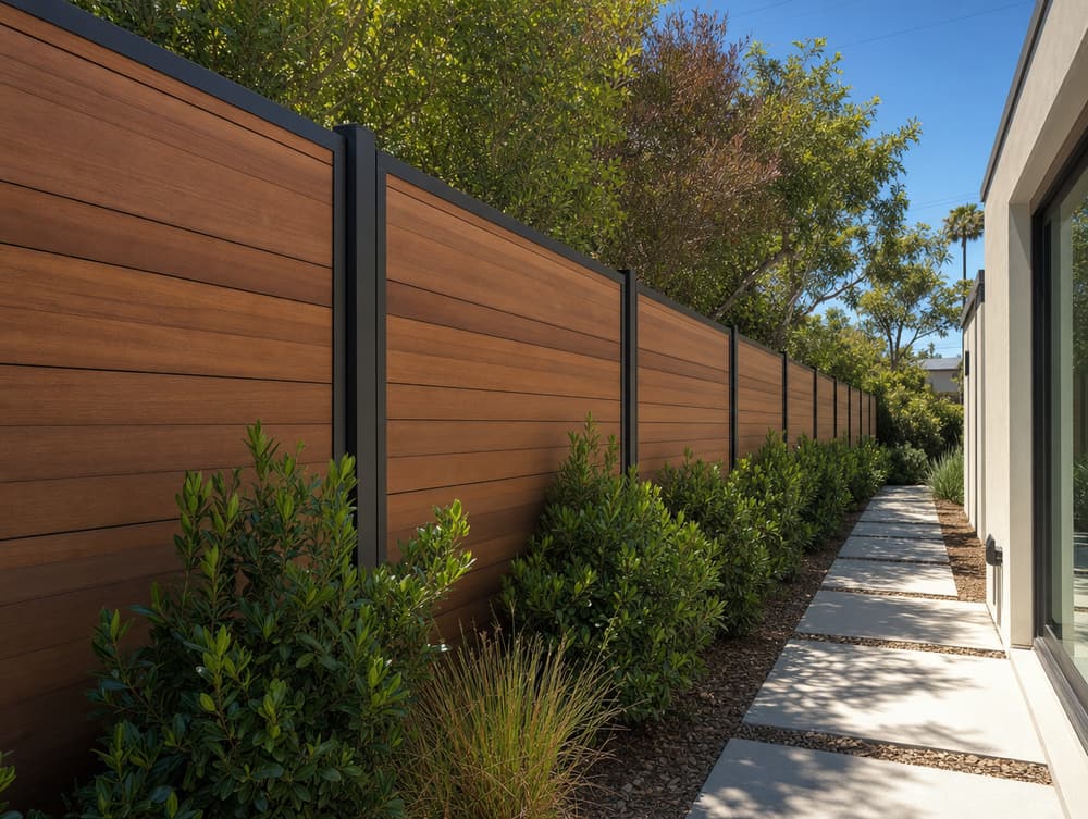 Two-tone frame design — composite fencing project in Southern California