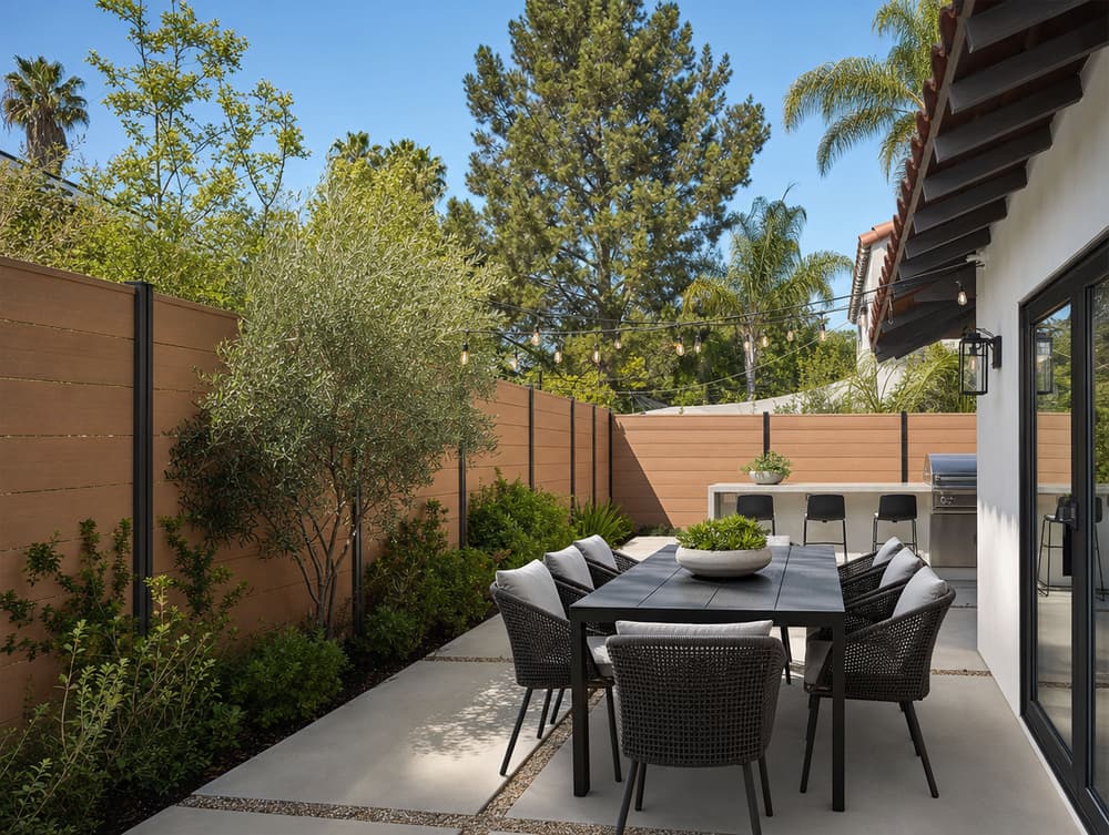 Backyard entertaining — composite fencing project in Southern California