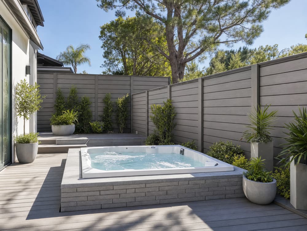 Spa surround — composite fencing project in Southern California