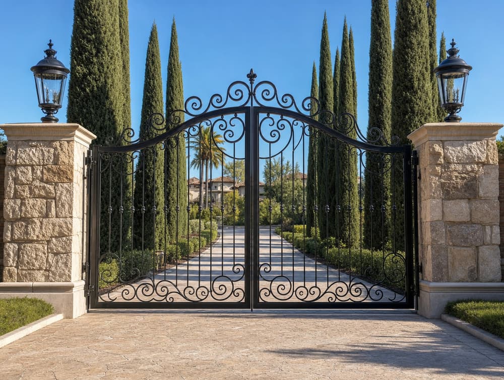 Estate double gate — steel fencing project in Southern California