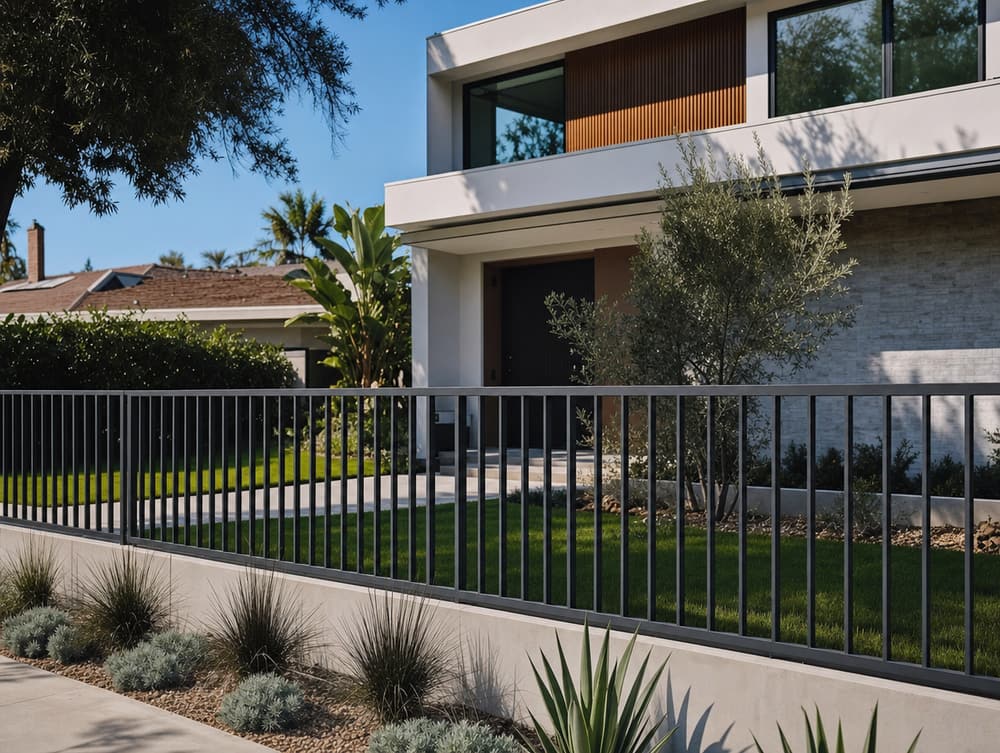 Modern flat-bar steel — steel fencing project in Southern California