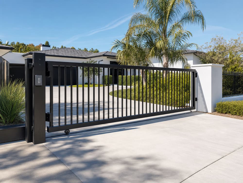 Sliding steel gate — steel fencing project in Southern California
