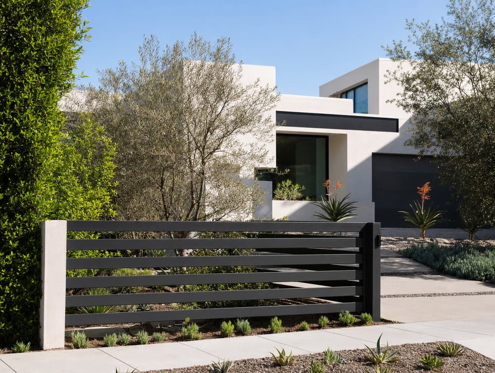 Modern horizontal steel — steel fencing project in Southern California