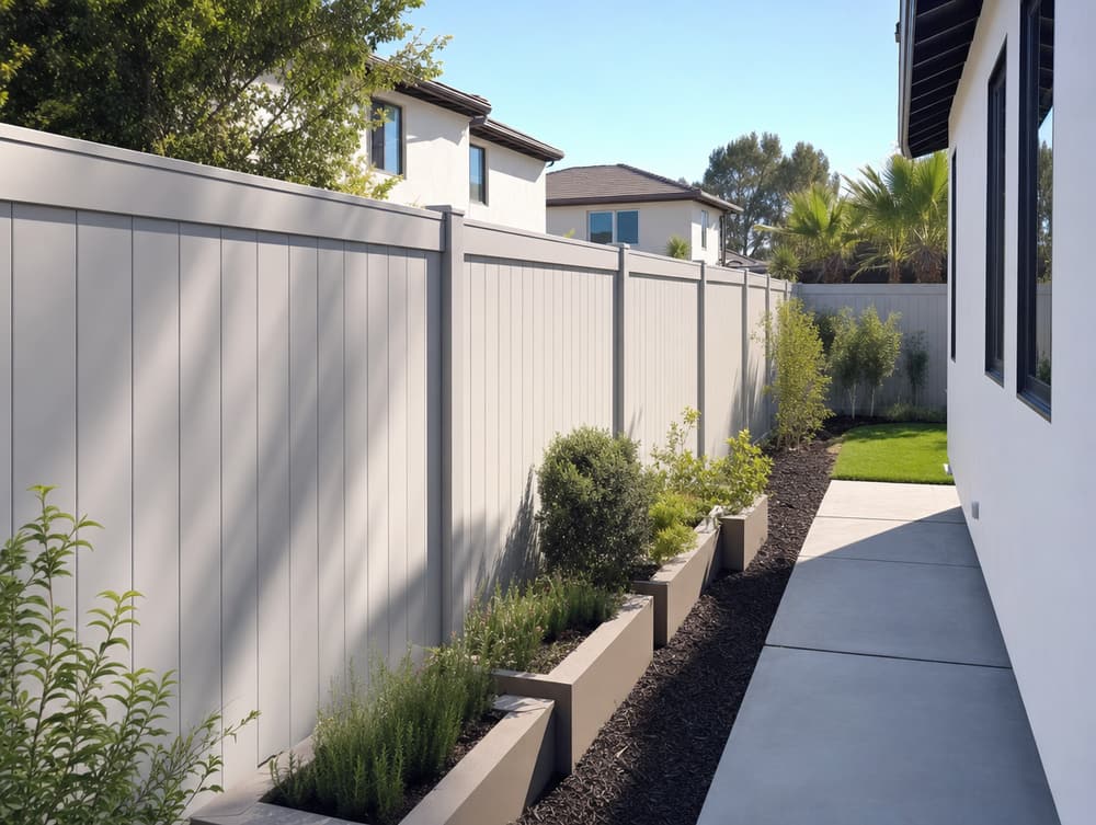 Gray modern vinyl — vinyl fencing project in Southern California