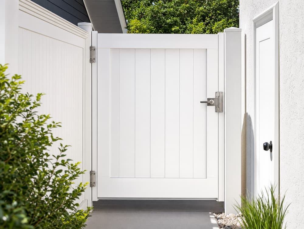 Vinyl gate detail — vinyl fencing project in Southern California