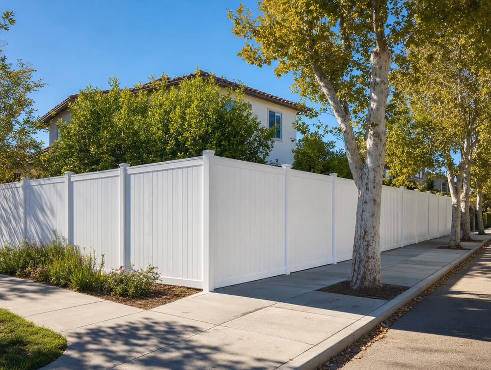 Corner lot run — vinyl fencing project in Southern California