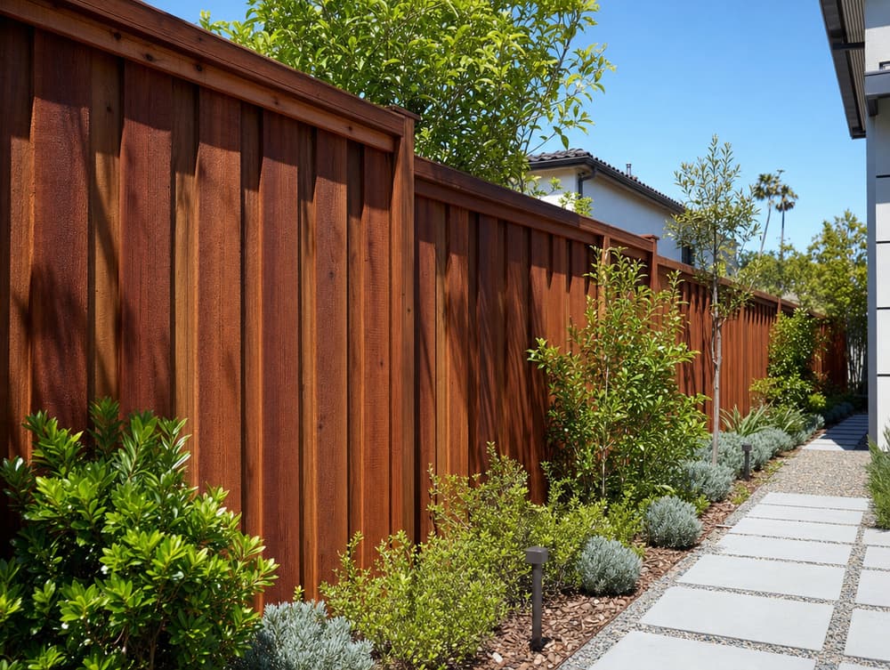 Board-on-board redwood — wood fencing project in Southern California