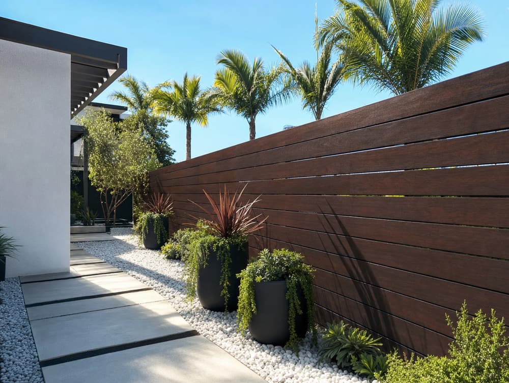 Dark stained privacy — wood fencing project in Southern California