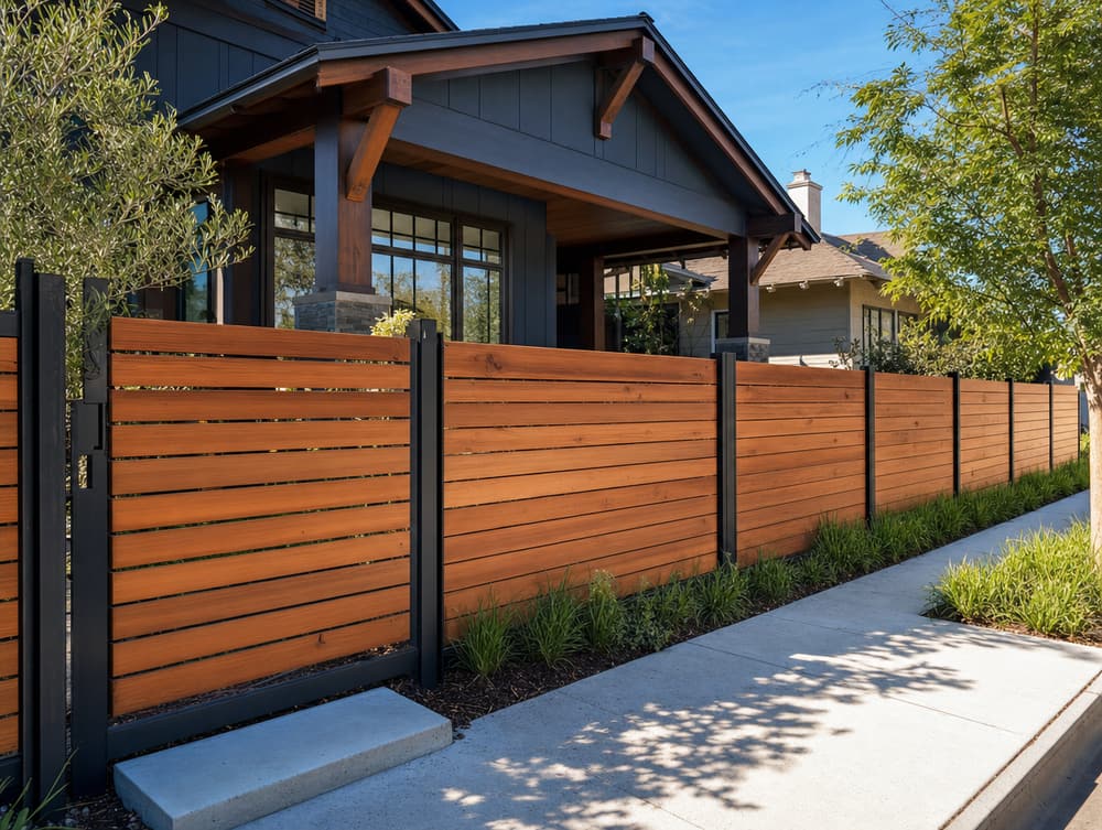 Cedar + steel posts — wood fencing project in Southern California